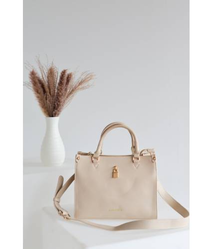 Bolso mano candado beige