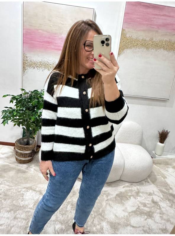 Cardigan Arantxa negro/blanco