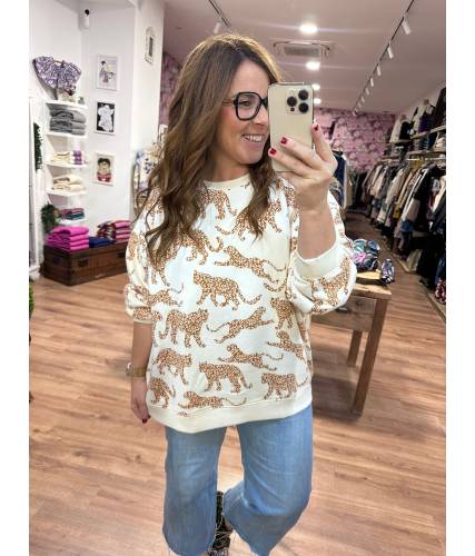 Sudadera Eadie Cream Leopard