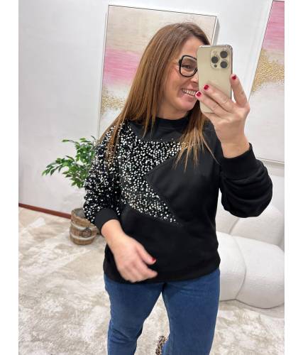 Sudadera estrella lentejuelas negra