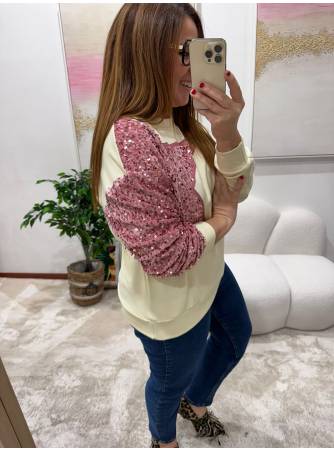 Sudadera estrella lentejuelas crudo