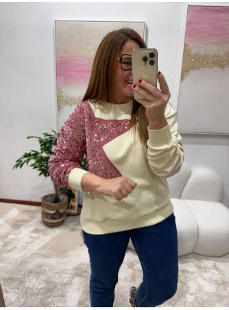 Sudadera estrella lentejuelas crudo