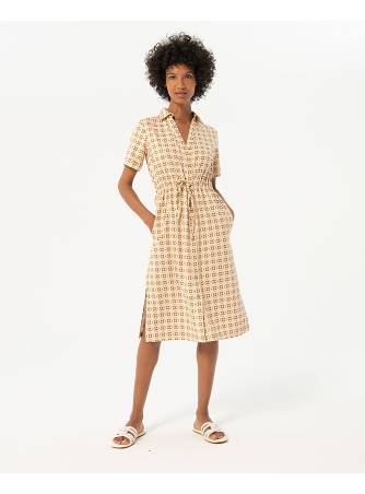 Vestido camisero en viscosa-lino. Beige