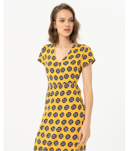 Vestido midi cruzado estampado Amarillo