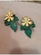 Pendientes doble hoja flor verde