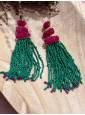 Pendientes flecos fucsia verde