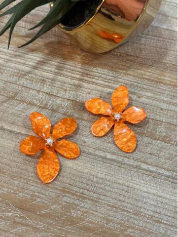 Pendientes flor nacar naranja